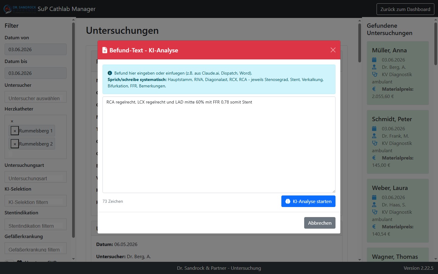Freitext-Befund als Eingabe für die KI-Analyse